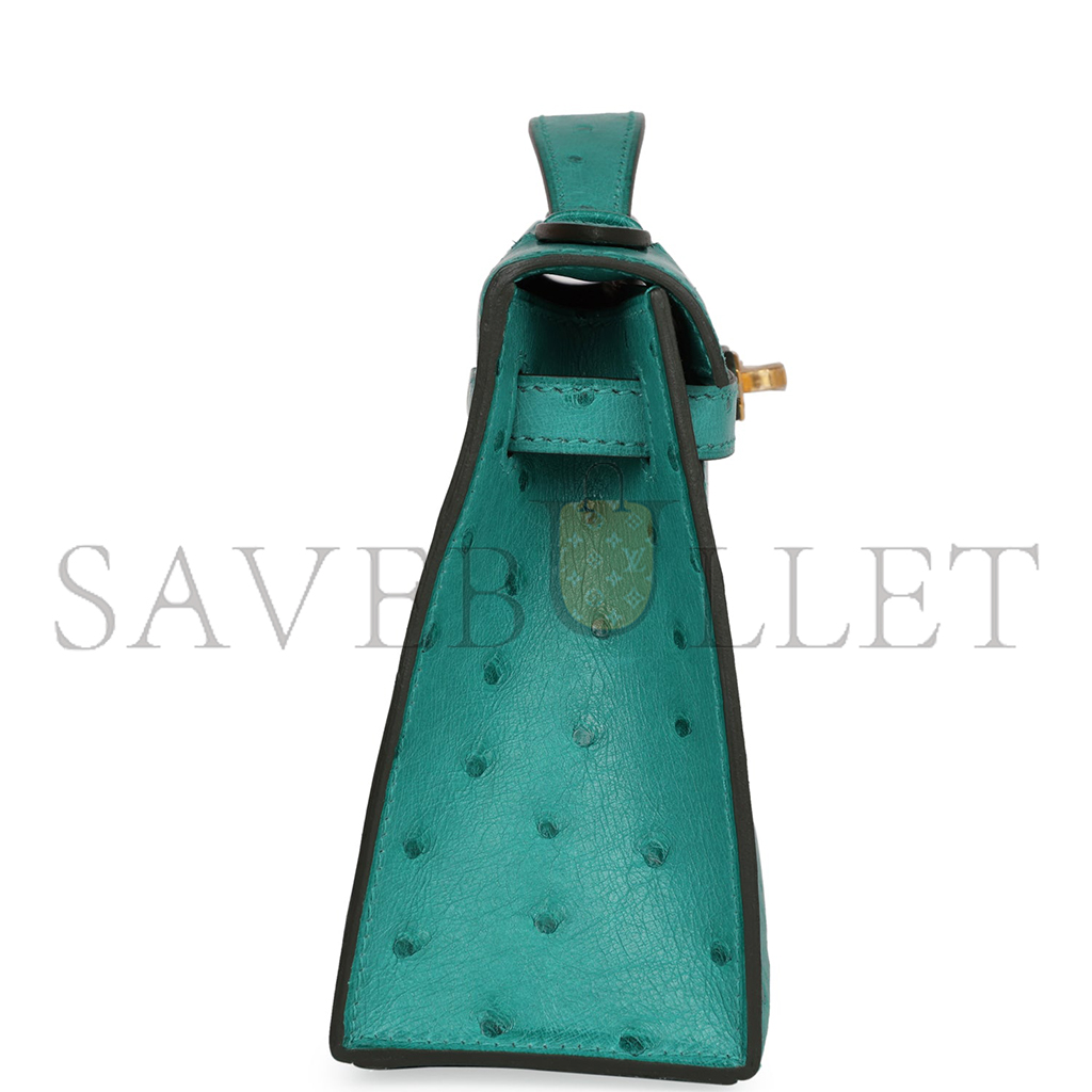 H**mes master kelly pochette vert verone ostrich gold hardware (22*14*7cm)